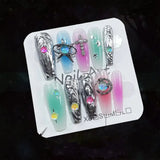 Qfdian  Galaxy False Nails Glitter Gradient Press on Nails with Star Moon Metal Decorations, Durable Acrylic Nails Comfortable Fit for