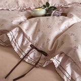 Qfdian 100% Cotton Pastoral Floral Print Ruffles Bow Princess Bedding Set Queen King Duvet Cover Set Bed Sheet/Fitted Sheet Pillowcases