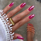 Qfdian 24Pcs Solid Color Wine Red Design Fake Nail Short Square Press on False Nails Simple Detachable Finished Full Cover Nail Tips