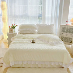 Lace Summer Quilt Summer Seersucker Korean Version Solid Color Bed Skirt Lace Summer Quilt Four-piece Set