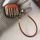 Qfdian  Retro Brown Green Irregular Stripe Earphone Case for AirPods 1 2 3 4 Pro 2 Cover  for AirPods Pro 3 With Hand Strap Lanyard