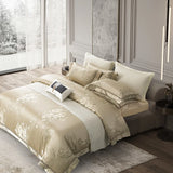 Qfdian 4Pcs Luxury European Style Satin Yarn-dyed Jacquard Egyptian Cotton Bedding Set Duvet Cover Bed Sheet Fitted Sheet Pillowcases