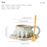 Qfdian  Retro Coarse Pottery Coffee Cup Pumpkin Shaped Coffee Cups Spoon with Lid Mugs Household Relief Cup and Disc Set Christmas Gifts