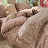 Qfdian  Floral Bedding Set Korean Style Soft Bed Sheet Set Queen King Size Duvet Cover Set No Filling With Pillowcase Bedroom Decor