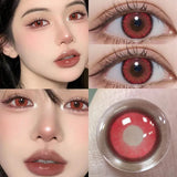 Qfdian 2PCS New Colored Contact Lenses Myopia Power Pink Lens -0.00 to -8.00 Amber Makeup for Eyes with Blue Lens Fast Shipping