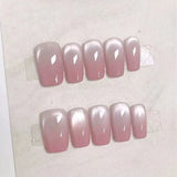 Qfdian  10pcs Pink French Press on Nails Nude Pure Colors False Nails Aurora Gradient DIY Nail Art Simple Natural Coffin Fake Nails Tip