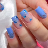 Qfdian  24Pcs Short Square Nude French Tip Press On Nails Set Reusable Acrylic Full Cover Fake Nail with Glue for Women&Girls Decoration