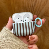 Qfdian  Retro Khaki Polka Dot Vertical Stripe Gloss Shell For AirPods Pro 3 New Soft Earphone Case For AirPods 1 3 4 Pro 2 With pendant