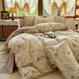 Qfdian  3/4Pcs Printing Bedding Set Skin-friendly Soft Duvet Cover Set Bed Sheet Or Bed Skirt Pillowcases