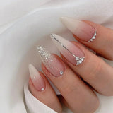 Qfdian  24Pcs Mid-length Almond Ballet False Nails Simple Cat Eye Design Press on Fake Nail Wearable Full Cover Nail Tips Manicure Tools