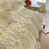 Qfdian Ins Style Korean Bedding Set Lace Seersucker 4pcs Bed Sheet Set Quilt Cover Solid Duvet Cover For Girl Spring Decor Home