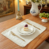 Qfdian  Plain Wide fringe napkin placemat, Durable polyester thick placemat, Can be reused for kitchen, Dining, Wedding decoration