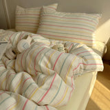 Qfdian  Nordic Bedding Set Pure Cotton Striped Duvet Cover Set Soft Flat Sheet Single Queen Size Double Bed Sheet Set For Bedroom Decor