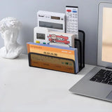 Qfdian 1 Pcs Black Desktop Office Storage Grid Metal Three-layer Business Card File Office Supplies Storage Rack
