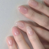 Qfdian  24Pcs Mid-length Almond Ballet False Nails Simple Cat Eye Design Press on Fake Nail Wearable Full Cover Nail Tips Manicure Tools