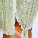 Qfdian  Retro Ruffled Gauze Curtains for Living Room Partition Window Screen Floral Door Background Cover Decorative Drapes