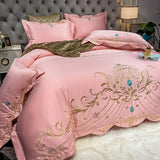 Qfdian European-Style Bed Sheet Four-Piece Set 100 Cotton High-End Atmospheric Ice Silk Quilt Cover Pure Cotton Bedding