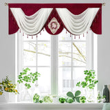 Qfdian  1Pc,Blue and White Luxury Waterfall Valance Curtain Hanging for Luxury Window Thick Swag with Pendant Beads Window Bedroom Decor