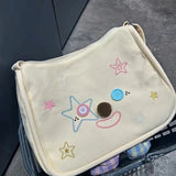 Qfdian Luxury Design Fashion All Match Button Handbags Women Y2k Office Lady Sweet Shoulder Bag Kawaii Star Embroidery Crossbody Bags
