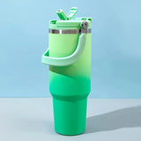 Qfdian  900ML Gradient Straw Thermos Bottle Portable Car Coffee Mug Cup Cold and Hot Stainless Steel Thermal Water Bottle with Handle