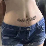 Qfdian  Elegant Bow Floral Wrap with Wing Succubus Temporary Tattoo Sticker, Realistic Body Art for Leg Waist