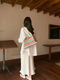 Contrast Color Rainbow Striped Women Top-Handle Bags Fashion Y2k Sweet Shoulder Underarm Bag Casual Shopping Purses and Handbags