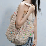 Qfdian  Trendy Grunge Vintage Tote Bags Fashion Women Casual Crochet Handbags All Match Hollow Out Shoulder Underarm Bag Y2k Aesthetic