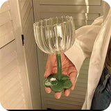 Qfdian  Vintage Glass Cups Home Christmas Party Drinkware Cute Flower with Tilted Head Goblet Romantic Champagne Glass Kitchenware Gifts