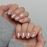 Qfdian  24Pcs Mid-length Almond Ballet False Nails Simple Cat Eye Design Press on Fake Nail Wearable Full Cover Nail Tips Manicure Tools