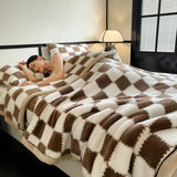 Qfdian  Checkerboard Grade A Half-sides Fleece Keep Warm Blanket Autumn Winter Warmth Throw Blankets for Sofa Napping Shawl Blanket Cozy
