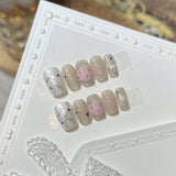 Qfdian  10pcs Colorful Plaid Press on Nails Shiny Cat Eye False Nails Silver Star Nail Cute Sweet Short Square Press on Nails for Girl