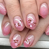 Qfdian  24Pcs Short Square Coffin False Nails Square Fake Nails with Glue French Glitter Wearable Acrylic Nails Set Press on Nail Tips