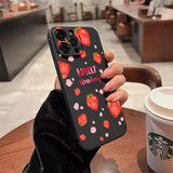 Qfdian  Cute Strawberry Pattern Phone Case For iPhone 16 15 14 13 12 11 Pro Max Mini X XS SE 7 8 Plus 16E Shockproof Non-Slip Soft Cover