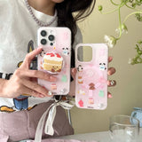 Qfdian Magnetic cute cartoon cake bracket cover for iphone 12pro 13 14promax 15pro 15 14 pro max pink funda lovely animals phone case
