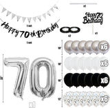 Qfdian  Black Silver White 50 Birthday Party Decorations for Women Men Happy 30 40th 60th Birthday Banner Balloons Cake Topper Supplies