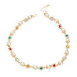 Qfdian  Luxury Flowers Beads Choker Necklace Rhinestone Elegant Imitation Pearl Clavicle Chain Jewelry Trendy Shinny Colorful Choker