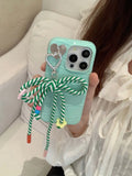 Qfdian Colorful summer leather fundas for iphone 15 pro max 13pro 14pro 15promax 12 14 13 ins bowknot rope pendant simple phone case