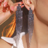 Qfdian  Fashionable Shiny Rhinestone Long Tassel Earrings