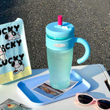 Qfdian  1100ML Large Capacity Plastic Straw Cup Summer Simple Office Ice Cup Water Bottle With Handle Portable Leak-proof Water Cup