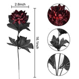Qfdian  1/5/10/20pcs Black Silk Artificial Rose Flower Dahlia Halloween Gothic Flowers Wedding Table Home Party Fake Flower Decor