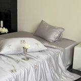 Qfdian 60S Lyocell Bamboo Fiber Flower Embroidery Summer Quilt Bedding Set Soft Silky Thin Comforter Blanket With Bed Sheet Pillowcases
