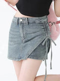 Qfdian  Summer Female Casual Streetwear Asymmetrical Slim Club Mini Skirt Korean Sexy Vintage Lace Up Y2K High Waist A-Line Denim Skirts