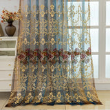 Qfdian  1Pc,European Style Blue Gradient Embroidery Bedroom Sheer Curtains, Exquisite Luxury Flower Gauze Curtains For Living Room Decor