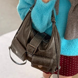 Qfdian Y2k Aesthetic Vintage Pockets Shoulder Underarm Bag All Match Women Trendy Casual Handbags Korean Ins Preppy Fashion Backpacks