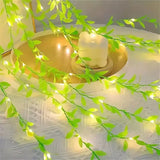 Qfdian  2/5/10M Silk Leaves Fake Creeper Green Leaf Ivy Vine LED String Lights for Home Wedding Hanging Garland Artificial Plants Decor