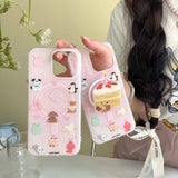 Qfdian Magnetic cute cartoon cake bracket cover for iphone 12pro 13 14promax 15pro 15 14 pro max pink funda lovely animals phone case