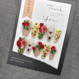 Qfdian Elegant Floral Pearl Press on Nails with Rhinestones False Nails for Wedding Party Date Romantic Glamorous Acrylic Nails for Wom