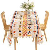Qfdian  Geometric cotton linen texture tablecloth suitable for living room, coffee table, dining table fabric