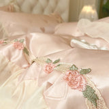 Qfdian 4Pcs Pure Cotton French Flowers Lace Ruffles Princess Wedding Bedding Set Duvet Cover Quilted Bedspread Bed Skirt Pillowcases