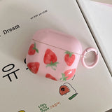 Qfdian Korea Cute Pink Strawberry Pattern Silicone Earphone Case for AirPods Pro 2 AirPods 4 AirPods 1 2 3 Soft Protection Cover Coque